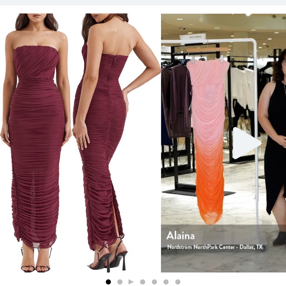 House of CB Strapless Ruched Mesh Gown in Windsor Wine
